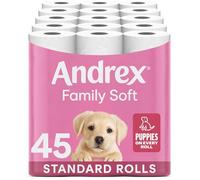 Andrex Family Soft Toilet Roll - 45 Toilet Rolls, 2-Ply, Bulk Buy, Fragrance Free, FSC Certified