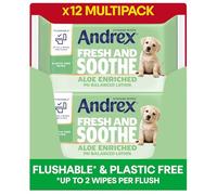 Andrex Fresh and Soothe Hygiene Wipes, 12 Packs - Flushable Toilet Wipes - Skin Kind - Contains Aloe Vera and Prebiotic Lotion- Biodegradable and Plastic-Free, FSC Certified