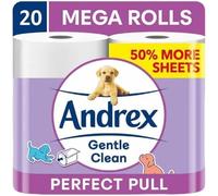 Andrex Gentle Clean Perfect Pull Toilet Tissue with Easy Tear Perforations. 20 Larger Toilet Rolls (Equivalent To 30 Standard Rolls) - Great For Toilet Training