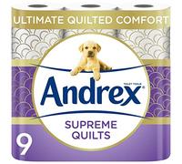 Andrex Supreme Quilts Quilted Toilet Paper - 9 Toilet Roll Pack - 25% Thicker Than Before to Provide Ultimate Quilted Comfort with Unique Air Pocket Texture