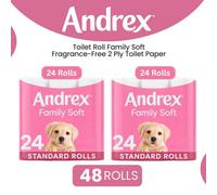Andrex Toilet Roll Family Soft Fragrance-Free 2 Ply Toilet Paper, 48 Rolls