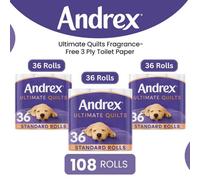 Andrex Toilet Rolls X108 Supreme Quilts Fragrance-Free 3 Ply Toilet Paper