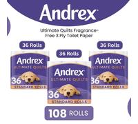 Andrex Toilet Rolls x108 Supreme Quilts Fragrance-Free 3 Ply Toilet Paper