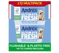 Andrex Ultimate Fresh Washlets, 12 Packs - Gentle, Biodegradable, Flushable Toilet Wipes for Everyday Hygiene, Use with Regular Toilet Roll for a Sho