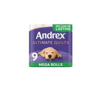 Andrex Ultimate Quilts 9 Mega Toilet Rolls 135 Standard Toilet Rolls 50 Longer Lasting Paper Air Pocket Technology for Soft Thick Sheets FSC Certif