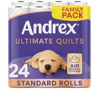 Andrex Ultimate Quilts Toilet Paper 24 Rolls, Air Pocket Technology for Soft, Thick Sheets - 24 Quilted Toilet Rolls x 1 Pack, FSC Certified