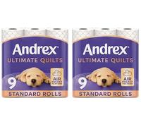 Andrex Ultimate Quilts Toilet Paper 9 Rolls, Air Pocket Technology for Soft, Thick Sheets -Pack of 18 Quilted Toilet Rolls, FSC Certified