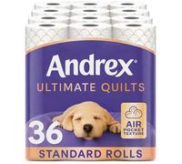 Andrex Ultimate Quilts Toilet Tissue 36 Rolls, Air Pocket Technology for Soft, Thick Sheets - Bulk Pack of 36 Quilted Toilet Rolls, FSC Certified