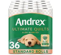 Andrex Ultimate Quilts Toilet Tissue 36 Rolls with Aloe Vera Fragrance, Air Pocket Technology for Soft, Thick Sheets - Bulk Pack of 36 Quilted Toilet