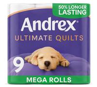 Andrex Ultimate Quilts Toilet Tissue 9 Mega Toilet Rolls - 13.5 Air Pocket Technology for Soft, Thick Sheets