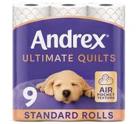 Andrex Ultimate Quilts Toilet Tissue 9 Standard Toilet Rolls, Air Pocket Technology for Soft, Thick Sheets (Previously Andrex Supreme Quilts Toilet Paper) - 9 Toilet Rolls
