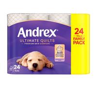 Andrex Ultimate Quilts Toilet Paper 24 Rolls, Air Pocket Technology for Soft, Thick Sheets - 24 Quilted Toilet Rolls x 1 Pack, FSC Certified