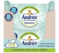 Andrex Washlets Toilet Wipes Flushable, Aloe Vera Frangrance, 12 Pack
