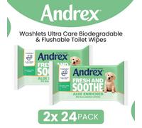 Andrex Washlets Ultra Care Biodegradable & Flushable Toilet Wipes, 24 Pack