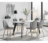 Andria Marble Effect Dining Table With Black Legs & 6 Corona Gold Leg Chairs FurnitureboxUK Grey One Size