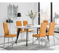 Andria Marble Effect Dining Table With Black Legs & 6 Milan Faux Leather Silver Leg Chairs FurnitureboxUK Mustard One Size