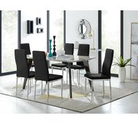 Andria Marble Effect Dining Table With Black Legs & 6 Milan Velvet Chrome Leg Chairs FurnitureboxUK Black One Size
