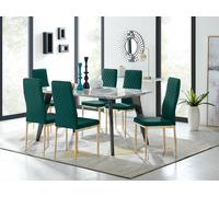 Andria Marble Effect Dining Table With Black Legs & 6 Milan Velvet Gold Leg Chairs FurnitureboxUK Green One Size