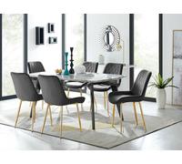 Andria Marble Effect Dining Table With Black Legs & 6 Pesaro Velvet Gold Leg Chairs FurnitureboxUK Black One Size