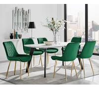 Andria Marble Effect Dining Table With Black Legs & 6 Pesaro Velvet Gold Leg Chairs FurnitureboxUK Green One Size