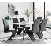 Andria Marble Effect Dining Table With Black Legs & 6 Willow Faux Leather Chairs FurnitureboxUK Black One Size