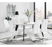 Andria Marble Effect Dining Table With Black Legs & 6 Willow Faux Leather Chairs FurnitureboxUK White One Size