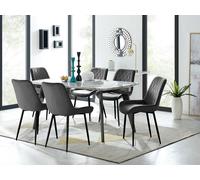 Andria Black Leg Marble Effect Dining Table and 6 Pesaro Black Leg Chairs - Black