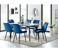 Andria White Marble Effect & Black Leg 6 Seater Dining Table and 6 Pesaro Soft Velvet Chairs FurnitureboxUK Navy One Size