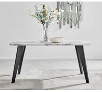 Andria White Marble Effect Rectangular 6-Seater Dining Table FurnitureboxUK Black One Size