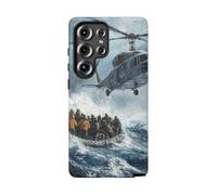 Andriez Helicopter Rescue at Sea Oil Painting - Matte Tough Case - Compatible with Galaxy S25 Ultra Blue