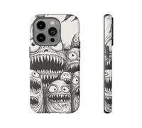 Andriez Slimy Monster Heads Line Art - Matte Tough Case - Compatible with iPhone 14 Pro Black