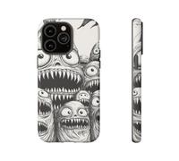 Andriez Slimy Monster Heads Line Art - Matte Tough Case - Compatible with iPhone 14 Pro Max Black