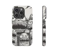 Andriez Slimy Monster Heads Line Art - Matte Tough Case - Compatible with iPhone 15 Pro Black