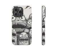 Andriez Slimy Monster Heads Line Art - Matte Tough Case - Compatible with iPhone 15 Pro Max Black