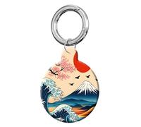 ANDRIU Compatible with Case Airtag Cover,Scratch-Resistant Cover with Loop Keychain Holder, Replacement Tracker Case for Wallet, Luggage, Dogs, and Pets(Wave Cherry Tree Mountain)