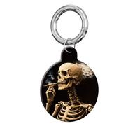 ANDRIU Compatible with Case Airtag Cover,Scratch-Resistant Cover with Loop Keychain Holder, Replacement Tracker Case for Wallet, Luggage, Dogs, and Pets(Skull Skeleton Smoking)