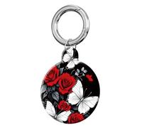ANDRIU Compatible with Case Airtag Cover,Scratch-Resistant Cover with Loop Keychain Holder, Replacement Tracker Case for Wallet, Luggage, Dogs, and Pets(Red Rose White Butterfly)