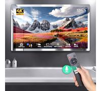 (Android 13)4K Ultra HD 32 inch Smart Bathroom Mirror TV IP66 Waterproof Android TV Supports Voice Assistant, Built-in DVB-T/T2/C/S/S2 Tuner, HDMI (ARC), SPDIF Bluetooth, Wi-fi (Black frame)