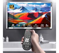 (Android 13)4K Ultra HD 32 inch Smart Bathroom Mirror TV IP66 Waterproof Android TV Supports Voice Assistant, Built-in DVB-T/T2/C/S/S2 Tuner, HDMI (ARC), SPDIF Bluetooth, Wi-fi (Silver frame)