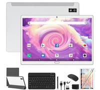 Android 13 Tablet, 2024 Latest 2 in 1 Tablet 10.1 Inch HD, 4G Cellular Tablet with Keyboard, 64GB+4GB Storage, Octa-Core Processor, 2 Sim Slot, 13MP Camera, Mouse/Stylus/GPS/WiFi/Bluetooth (Silver)
