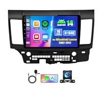 Android 14 Car Radio 4+64G for Mitsubishi Lancer 2007-2012 Built-in 10 inch Wireless Carplay Android Auto, with HD capacitive Touchscreen Mirror Link GPS Bluetooth WiFi RDS SWC Split Screen AHD Camera