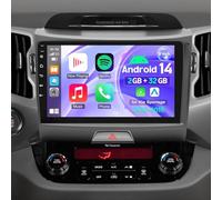Android 14 Car Stereo for Kia Sportage 2010-2016, 2DIN with Carplay Android Auto 9 inch Touchscreen, GPS Sat Navi Bluetooth EQ Wifi FM/RDS SWC Mirror Link Split Screen Backup Camera Mic, 2+32G