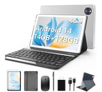 Android 14 Tablet 10 Inch, 4G Cellular Tablets, Octa-Core, 128GB Storage + 14(8+6)GB RAM/ 1TB Expandable, 5G WiFi, 8000mAh Battery, Bluetooth 5.0, 13MP+8MP Camera, Tableta with Keyboard/Case, Silver