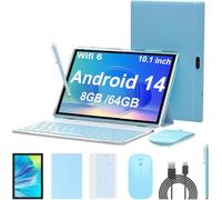 Android 14 Tablet, 10 Inch 8GB RAM+64GB ROM+1TB Expand, 1.8Ghz Quad-core Processor, 2 in 1 Tablets with Keyboard/Mouse/Case/Stylus, 8MP Camera, 6000mAh Battery, 1280 * 800 HD Screen, 5G WiFi 6 Tablet