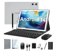 Android 14 Tablet 2025 Latest Tablets, 10 inch Tablet (4+4)GB RAM 64GB ROM 1TB Expand, 2 in 1 Tablets with Keyboard, Case, Stylus, Octa-Core Tableta PC, WiFi 6, Bluetooth,13MP+5MP Dual Camera (Silver)