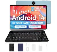 Android 14 Tablet, 2025 Upgraded 11 inch Android Tablets,12GB+128GB+1TB Expand, Support Face Unlock+18W Fast Charging, Octa-Core CPU,Dual WiFi6, Dual Camera,8000mAh Battery, Tablet with Keyboard