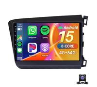 Android 15 Car Stereo Radio For Hon-da Civic 2012-2015 With Wireless CarPlay Android Auto DSP 9 Inch Touchscreen Bluetooth GPS Navigation WiFi HiFi FM RDS SWC Backup Camera MIC(Size:L100,Color:RHD)
