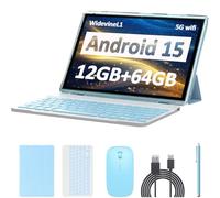 Android 15 Tablet, 10 inch 12GB RAM+64GB ROM/1TB (Max), 2 in 1 Tablets with Keyboard Case Mouse Stylus, 1.8GHz Quad-core Processor, 1280*800 IPS HD Touch Screen, 8MP Camera, 5G Wi-Fi 6 BT 5.0 Tablet