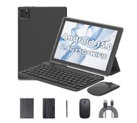 Android 15 Tablet 10 Inch, 12GB RAM+64GB ROM, 2 in 1 Tablets with Keyboard Case Mouse Stylus, 1.8GHz Quad-core Processor, 1280 * 800 IPS HD Screen, 5G WiFi6 BT 5.0, 8MP Camera Tableta PC