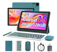 Android 15 Tablet 10 inch, 18GB RAM+128GB ROM/2TB Expandable, 2 in 1 Tablets with Keyboard Case, Mouse Stylus, 2.0GHz Quad Core Processor, Display